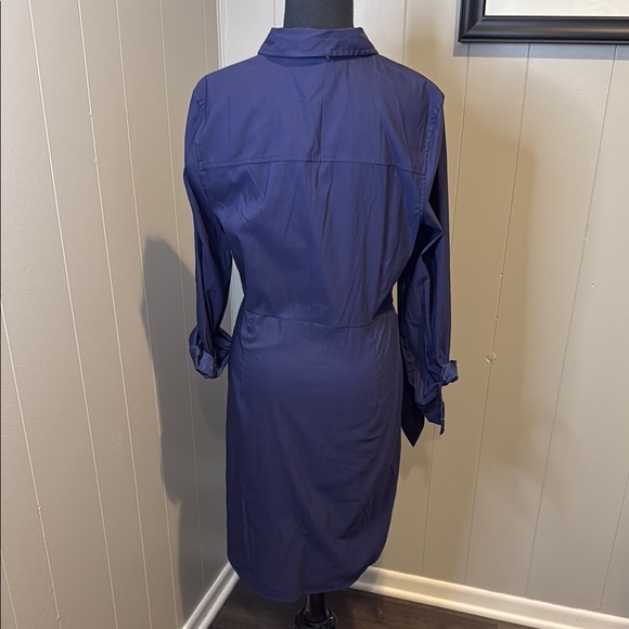 UNTUCKit Women’s 12 Classic Long Sleeve Wrap Dress in Deep Blue - Picture 5 of 8